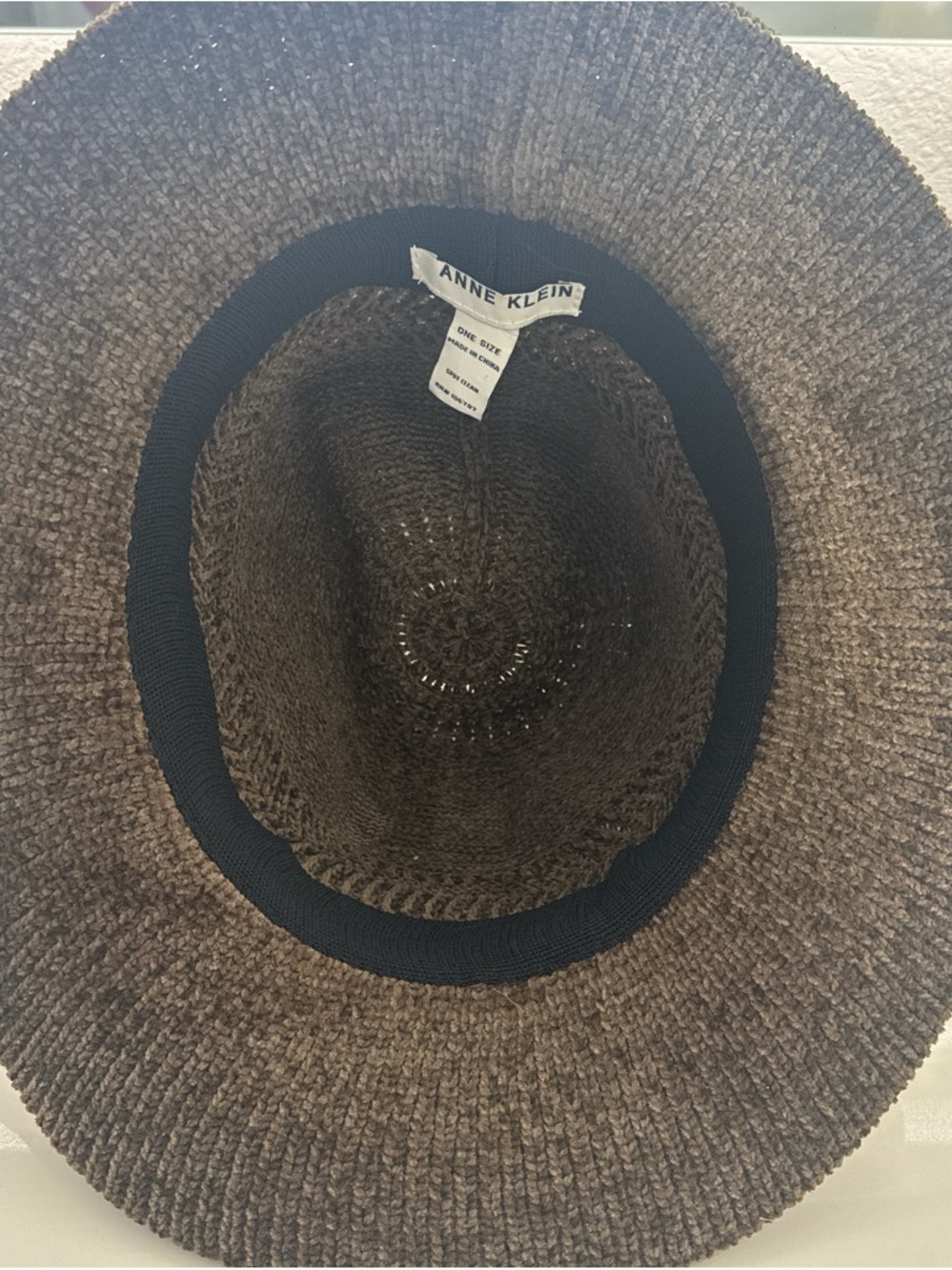 Anne Klein Dark Brown Woven Straw Hat with Black Inner Band